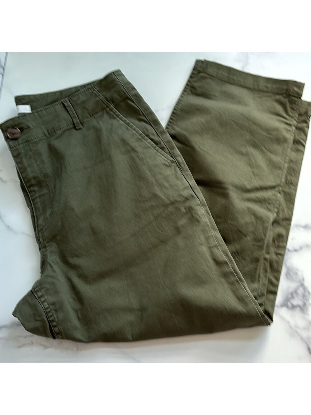 Loft The Perfect Straight Capri Pants in Washed Twill Olive Green Size 12P - Picture 7 of 10